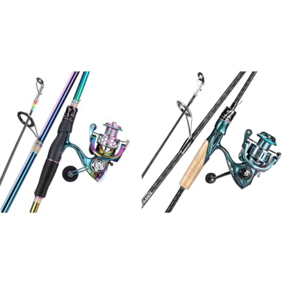 2 Packs Spinning Reel Rod Combo Two Pieces Colorful Portable Light Weight Fishing Rod with Powerful Fishing Gear Id