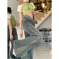Slimming High Waist Bell Bottom Jeans Women's plus Size Patchwork Design American Retro Style Autumn New Arrival Long Pants