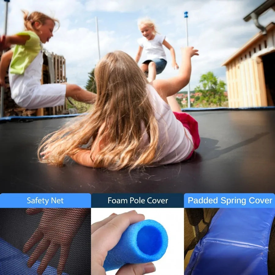 Trampoline Outdoor 8FT with Enclosure Net Ladder and Anti-Rust Coating ASTM Approved Recreational Trampolines Heavy Duty Yard Tr