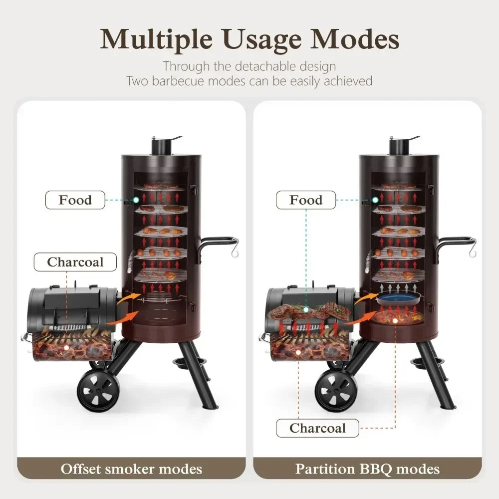 Outdoor BBQ Grill Heavy Duty Vertical Offset Charcoal Smoker Grills Extra Large