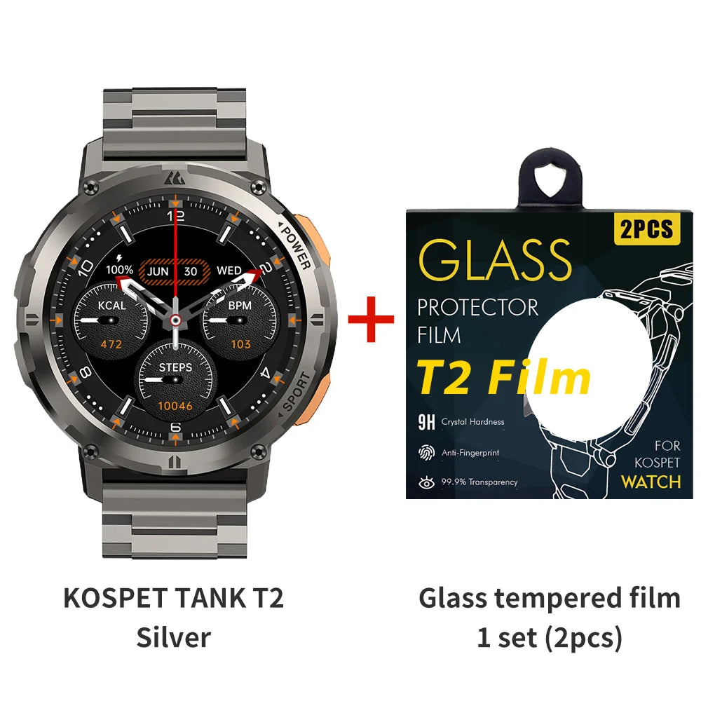 Original KOSPET TANK T2 Ultra Smartwatches For Men Watches AMOLED AOD Smartwatch Bluetooth Call Electronic Men's Smart Watch