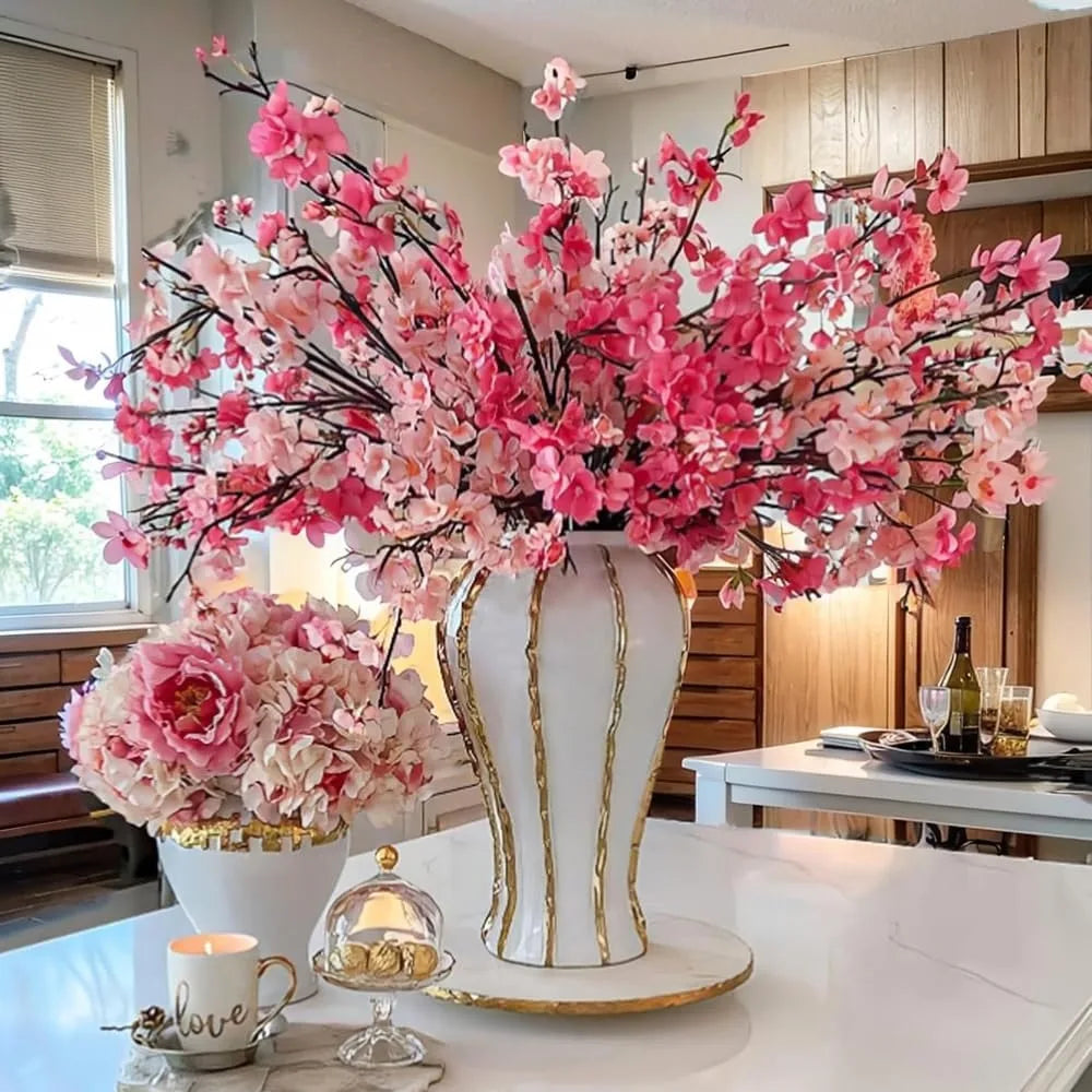 Stylish White and Gold Vases for Elegant Centerpieces, Decorative White Gold Ginger Jars, Large Gold Vases for Kitchen Counterto