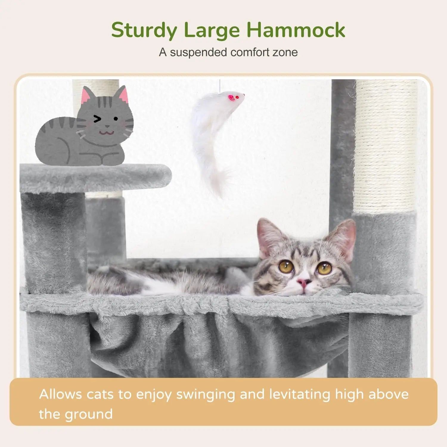53-Inch Tall Plush Cat Tree Tower with Scratching Post, Hammock, and Cave for Indoor Cats