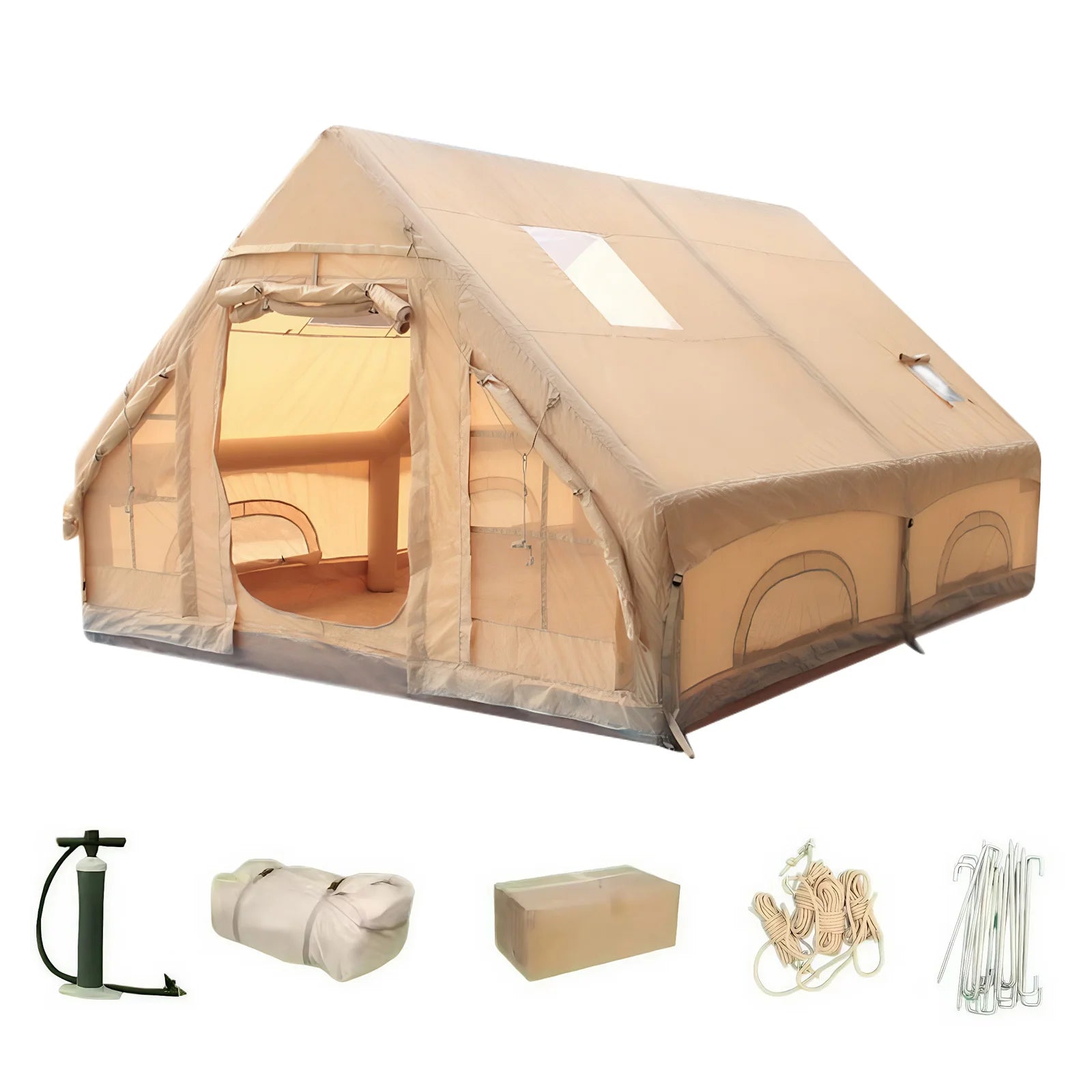 Inflatable Camping Tents with Hand Pump Air Glamping Tents Easy Setup Waterproof and Windproof Tent Cabin Tent with Window