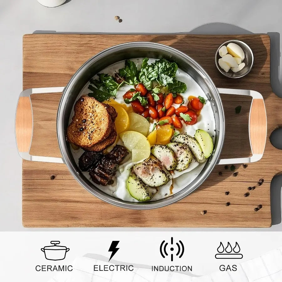 5Ply Stainless Steel Cookware Set with 10 Pieces Including Fry Pan Saucepan and Sauce Pots for Induction and All Stovetops NonT