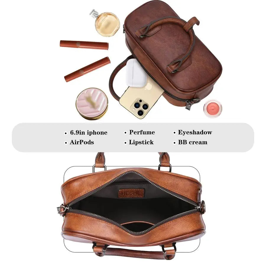 Leather Crossbody bags for Women, Top Handle Purses, Barrel Satchel Handbags with Adjustable Shoulder Strap