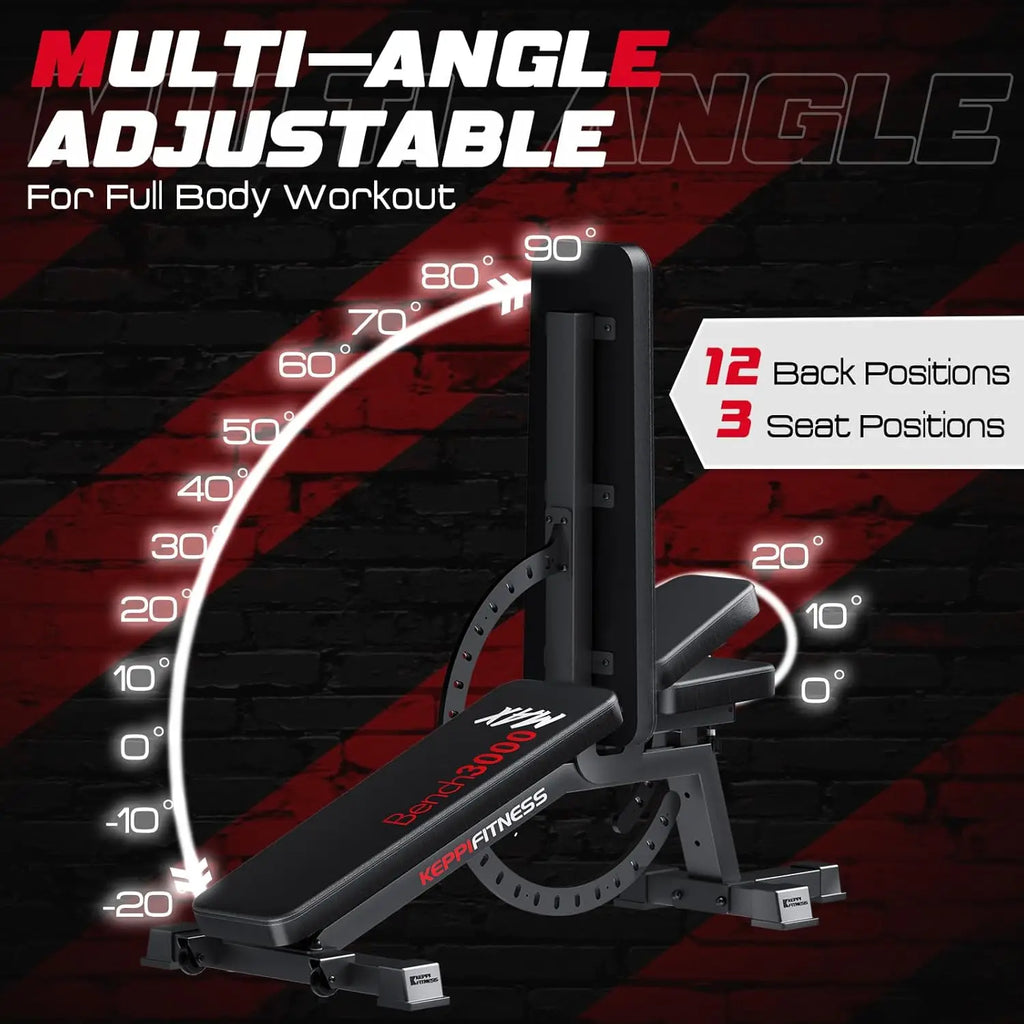 Fitness Adjustable Weight Bench Bench3000 MAX Heavy Duty Workout Bench Press with Leg Extension and Preacher Pad for Home Gym Fi