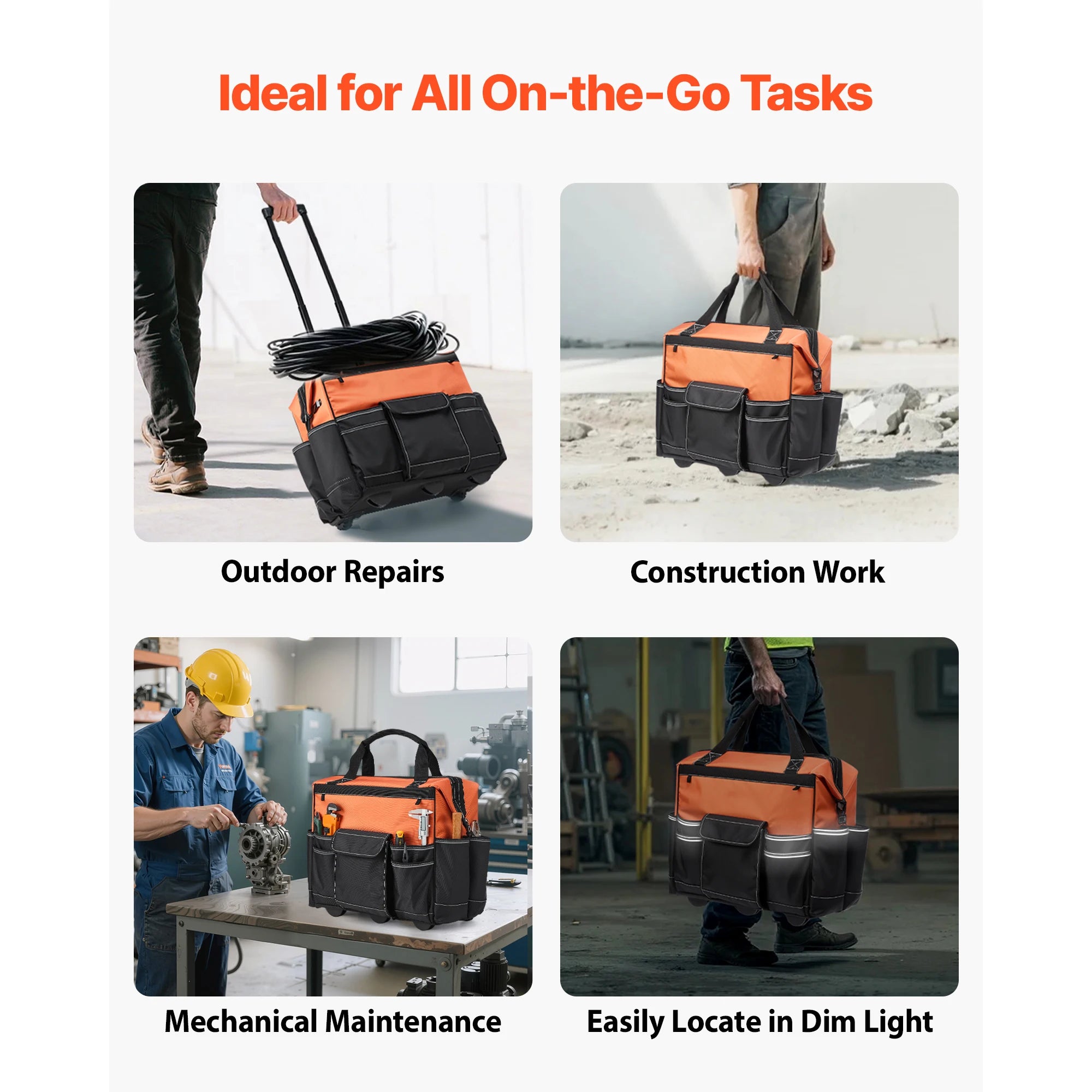 SucceBuy 110 lbs Rolling Tool Bag 27 Pockets Roller Tool Bag on Wheels with Adjustable Telescoping Handle for Construction Tools