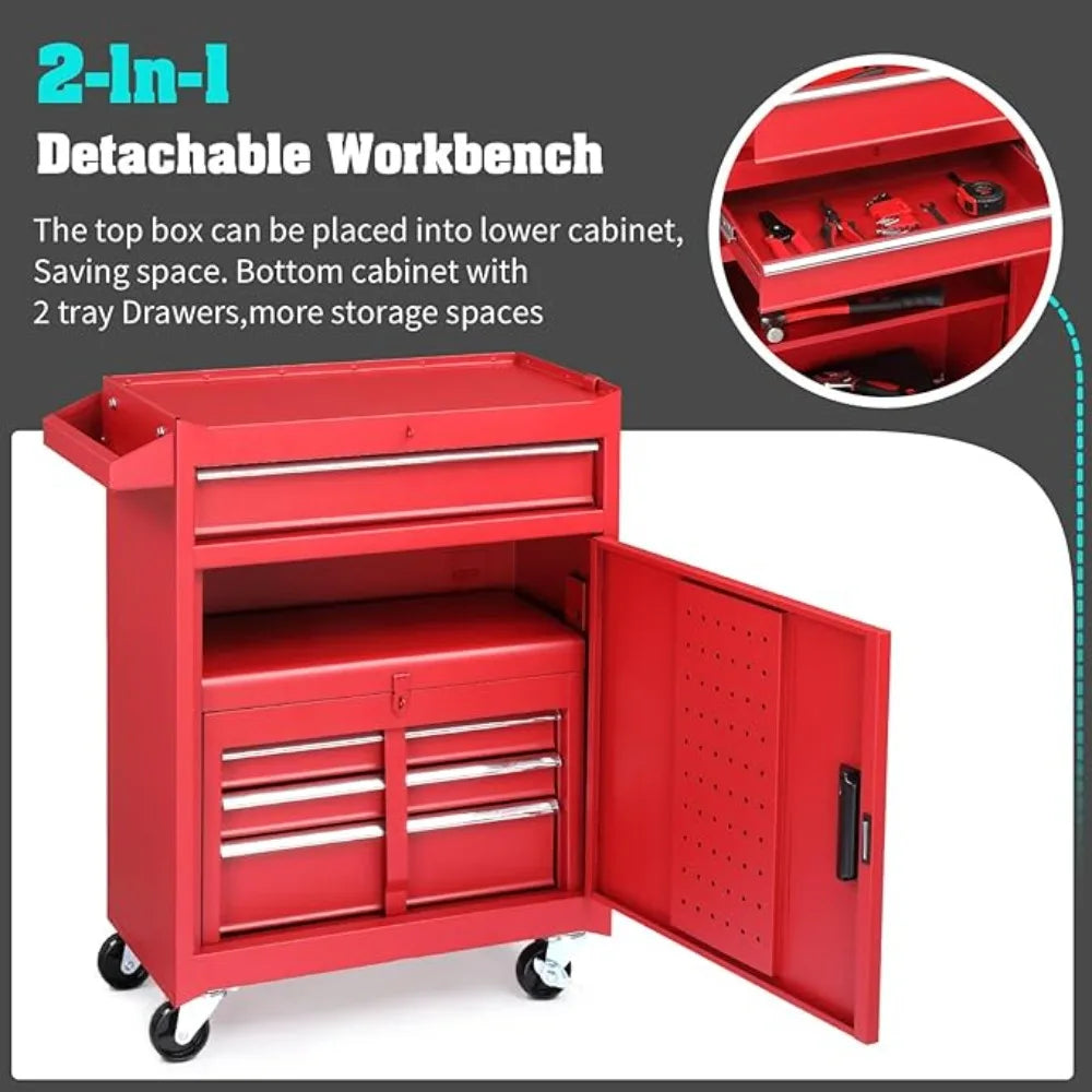 4-Drawer Rolling Tool Chest with Wheels & Lock, Tool Box with Large Storage Cabinet and Adjustable Shelf,