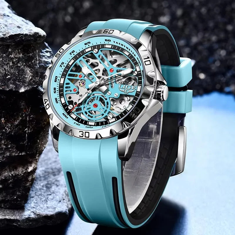 LIGE New Watches Mens Skeleton Mechanical Automatic Watch Top Brand Luxury Luminous 30M Waterproof Watch For Men Relojs Hombre