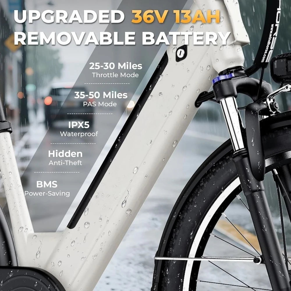 Adult 20MPH 50-Mile E-Bike: 468Wh Battery, 750W Motor, 7-Speed, Front Suspension