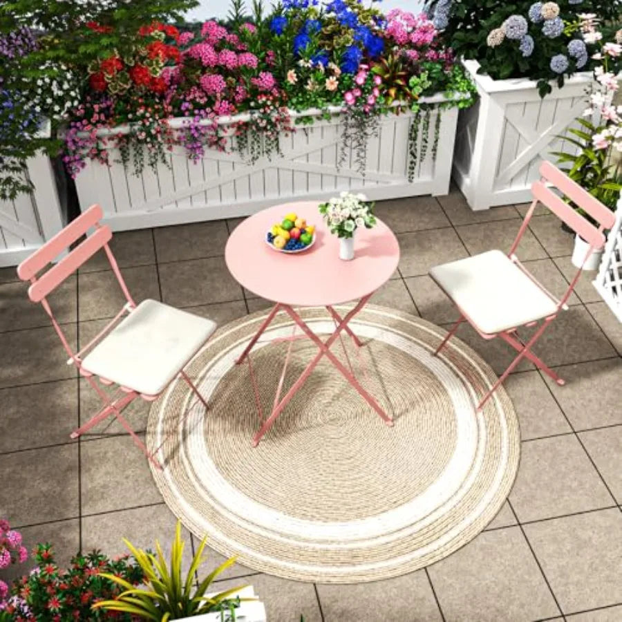 3-Piece Patio Bistro Set Outdoor Furniture Set Folding Bistro Table and Chairs with Premium Steel Frame Weather Resistant Conve
