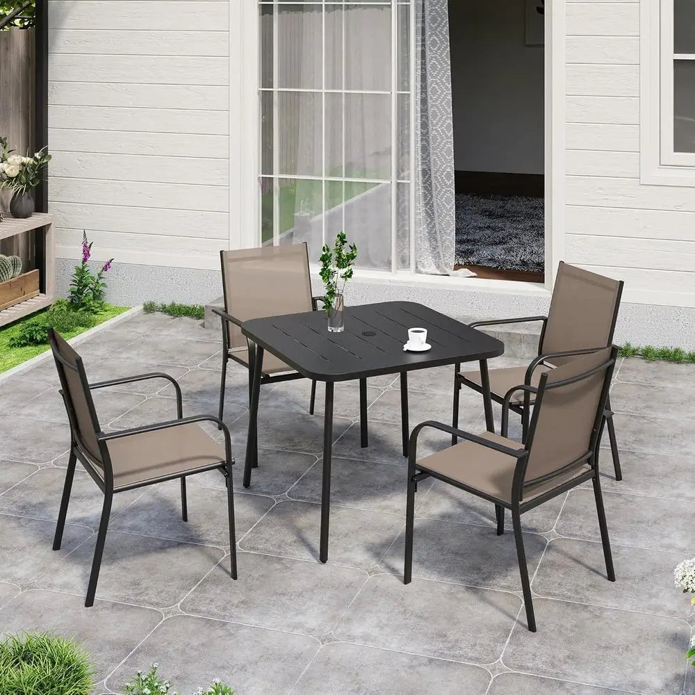 4-Piece Outdoor Dining Set with Textilene Chairs and Metal Slatted Table for Backyard, Garden, and Poolside