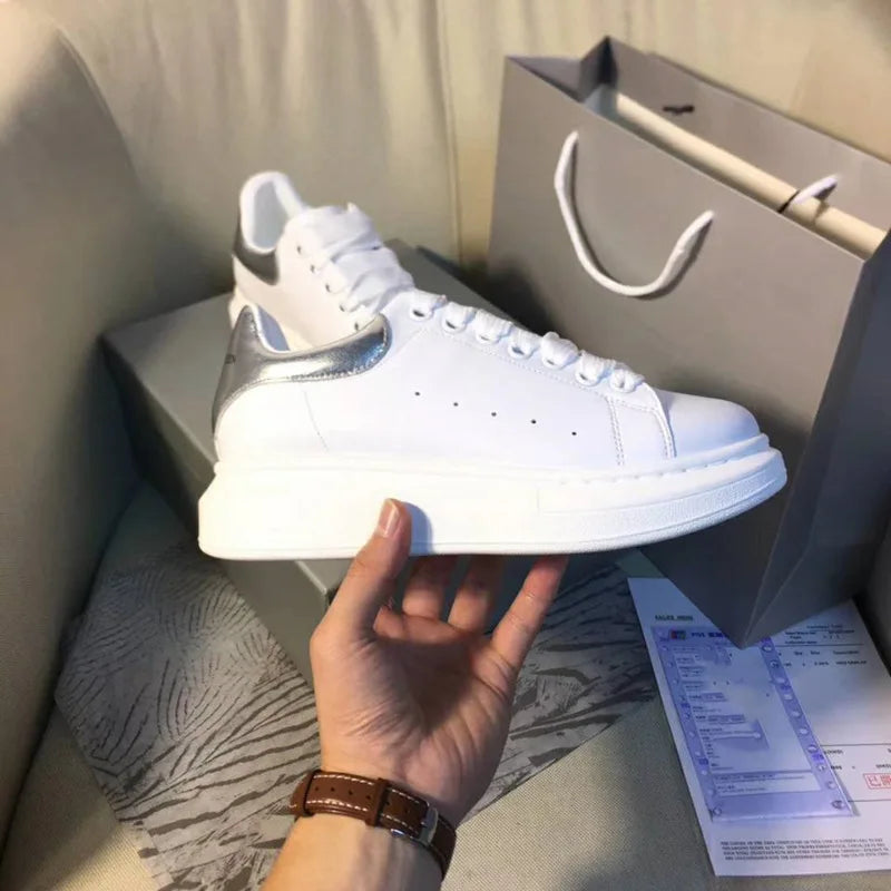 Platform White Sneakers for Women - Leather Chunky Sole Shoes, Spring Casual Fashion Sneaker, Elevator Shoes Comfortable Daily