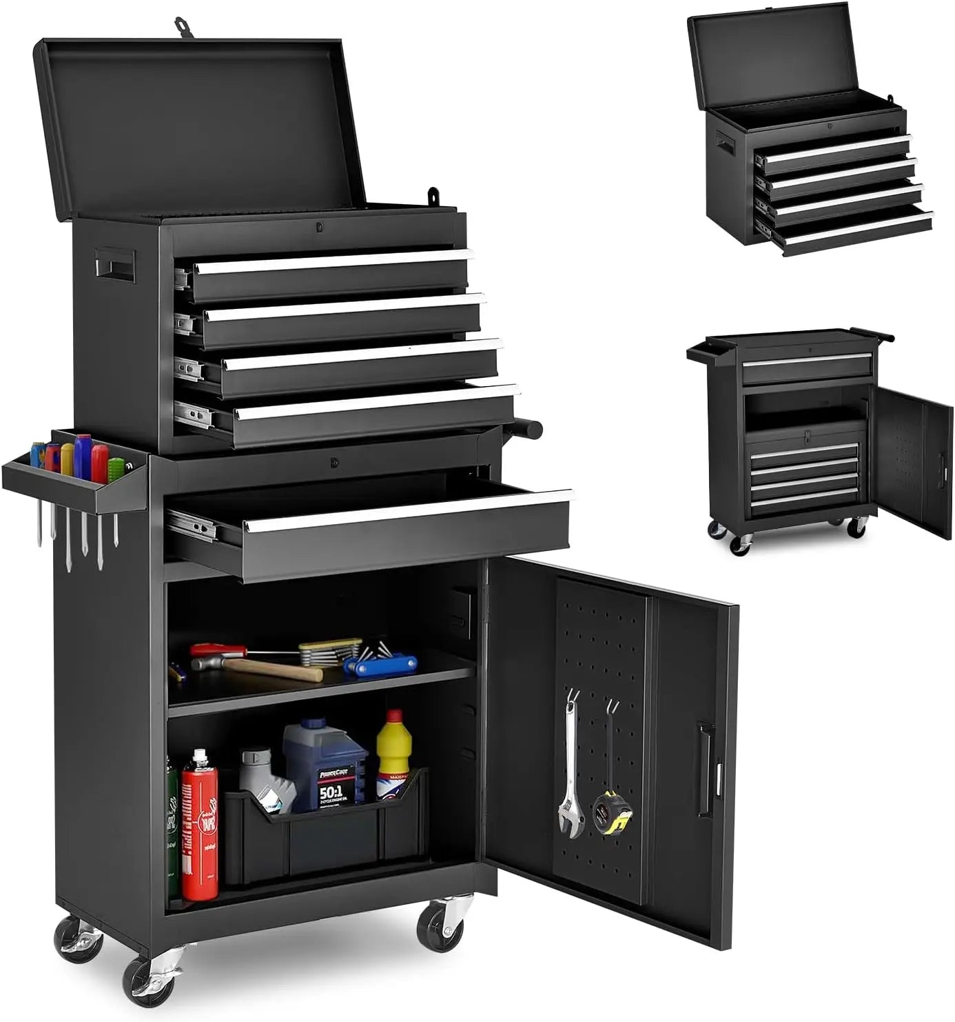Customized.Chest,5-Drawer Rolling Tool Storage Cabinet with Enhanced Packaging, Detachable Top Tool Box, Metal Tool Cart for Gar