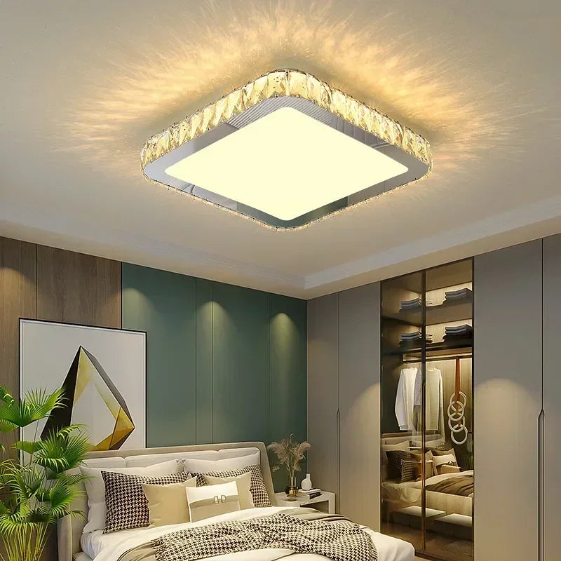 Nordic Light Luxury K9 Crystal Round Ceiling Lamp Romantic Warm Square Bedroom Living Room Decor LED Home Lighting
