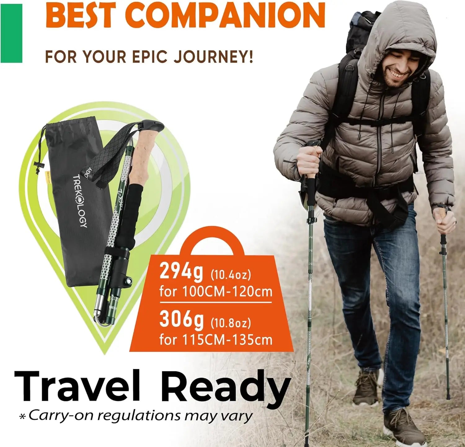 Trek-Z Collapsible Hiking & Trekking Poles - Balance Support for Seniors, Women, and Men, 2pc Per Set