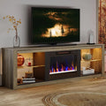 Bestier 70 Inch Fireplace TV Stand for TVs up to 75 inches featuring a 23 inch Electric Fireplace Media Console Table with Glas