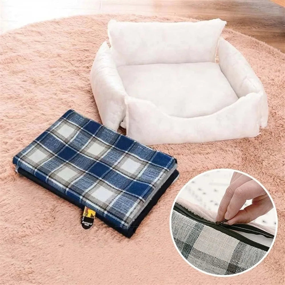 Large Soft Removable Washable Dog Bed with Warm Pet Mat for Dogs and Cats, Ideal for Sleeping and Comfortable Resting