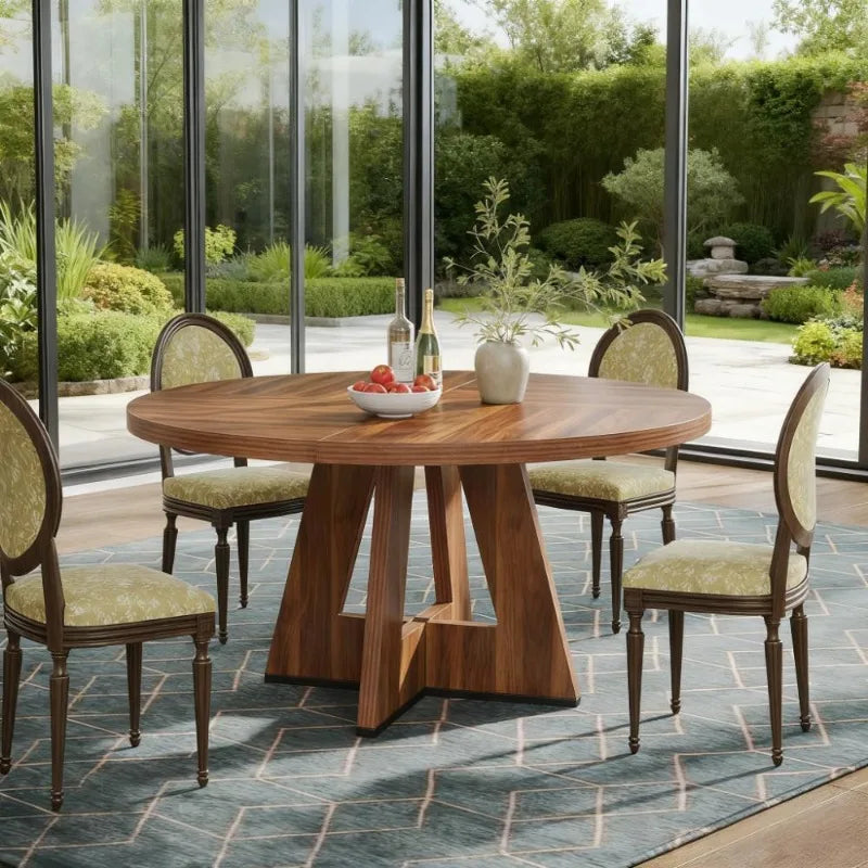 Rustic Wooden Round Dining Table  Outdoor Indoor Garden Patio Furniture for Home Decor