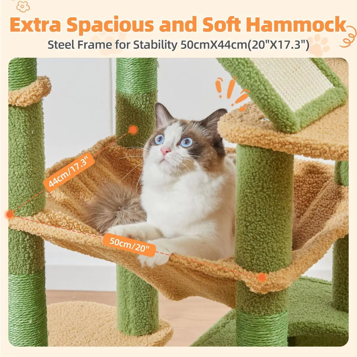 71-Inch Multi-Level Cat Tree with 8 Sisal Posts, Hammock & Condo for Large Indoor Cats