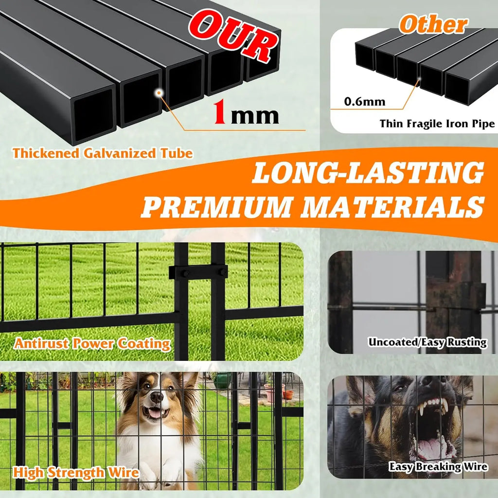 8x4x6 FT Outside Large Dog Kennel with roof - Outdoor Heavy Duty Welded Wire Steel Dog Playpen with Rotating Bowls, Dog Run
