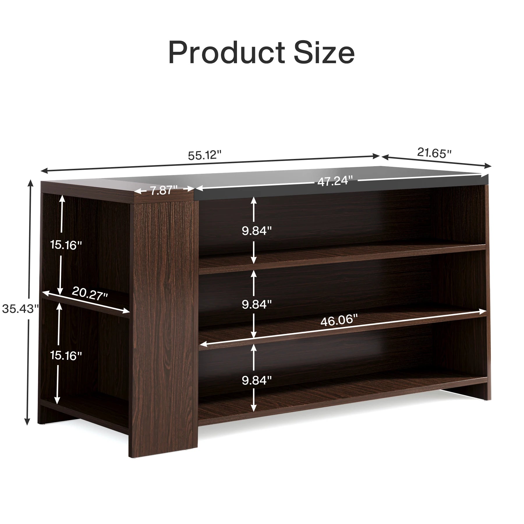 Tribesigns 55" Kitchen Island with Storage, Farmhouse 5-Tier Stationary Island Table with 5 Shelves, Wood Coffee Bar Table