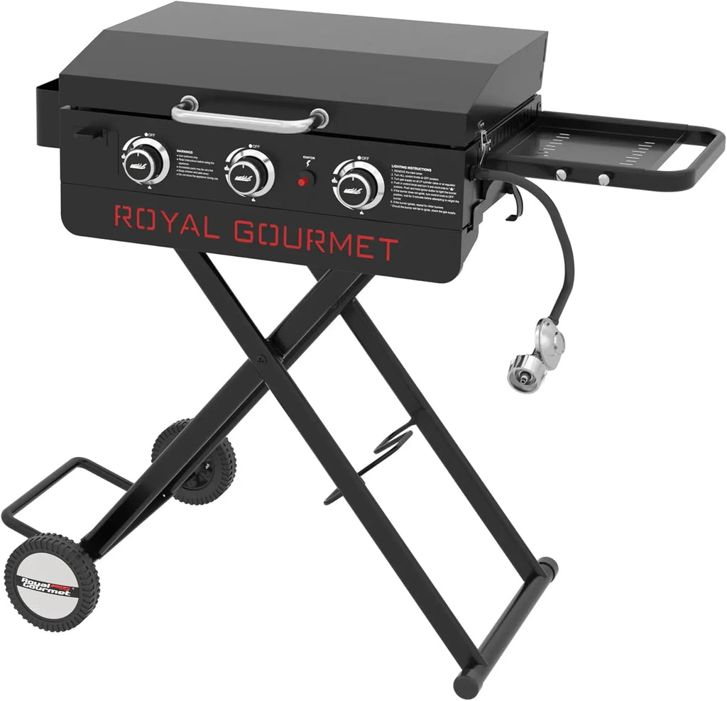 PD3001 3-Burner Propane Gas Griddle with Collapsible Stand, 23-Inch Portable Griddle with Side Table & 314 Sq. In. Cooking Area