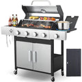 4-Burner 46,790 BTU Outdoor BBQ Grill with Infrared Side Burner, Porcelain Cast Iron Grates, and Stainless Steel Construction fo