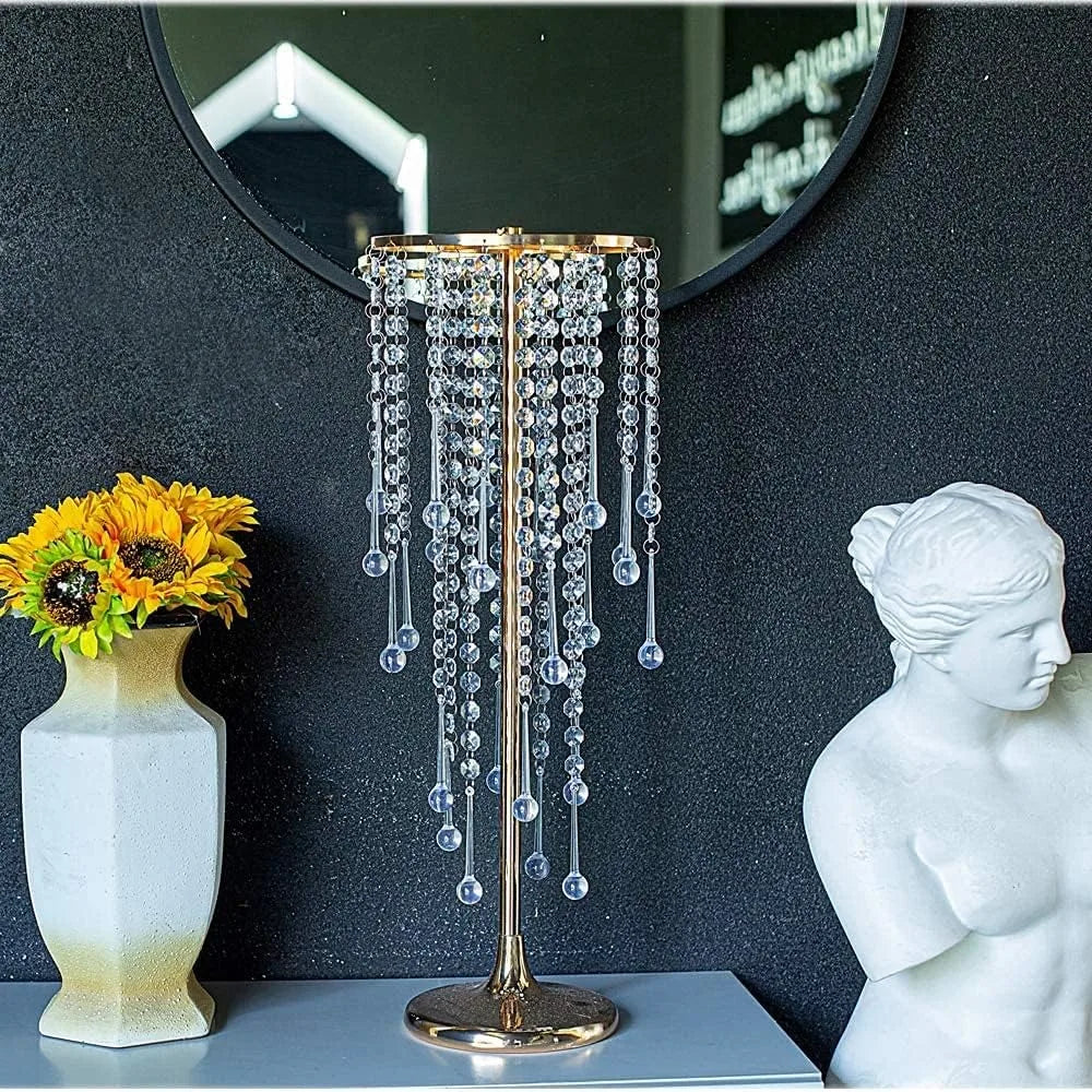 10-Piece Crystal Flower Stands with Gold Vases for Elegant Home, Party, and Wedding Centerpieces