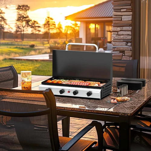 4 Burner Portable Propane Griddle with Lid 40000BTU Tabletop Flat Gas Grill with Ignition and Oil Collector for Outdoor Cooking
