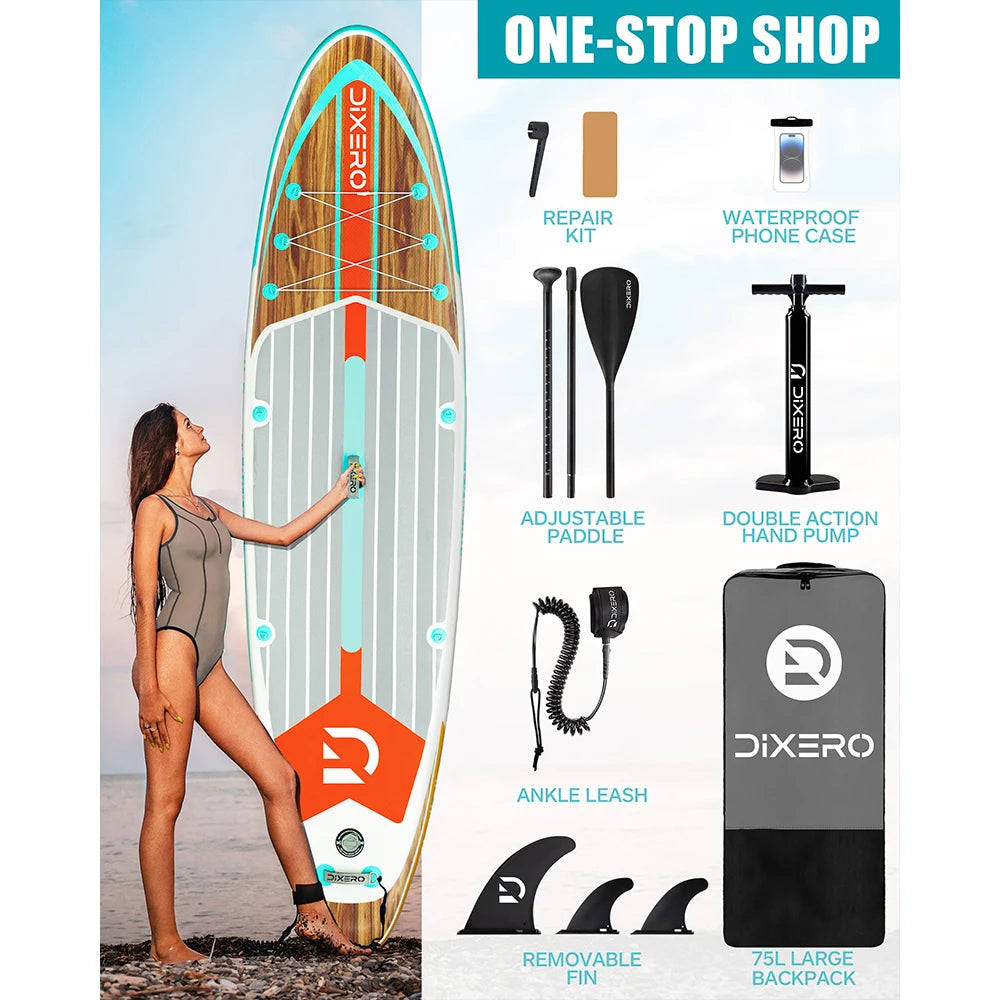 Myboat DIXERO Waterproof Inflatable Paddle Board 11''x33''x6''Adult Standing Style Aquatic With Kayak Accessories SUP Board