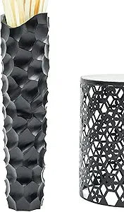 Large Silver Tall Wooden Floor Vase - 26 Inch Farmhouse Style Decorative Holder for Artificial Flowers and Pampas Grass