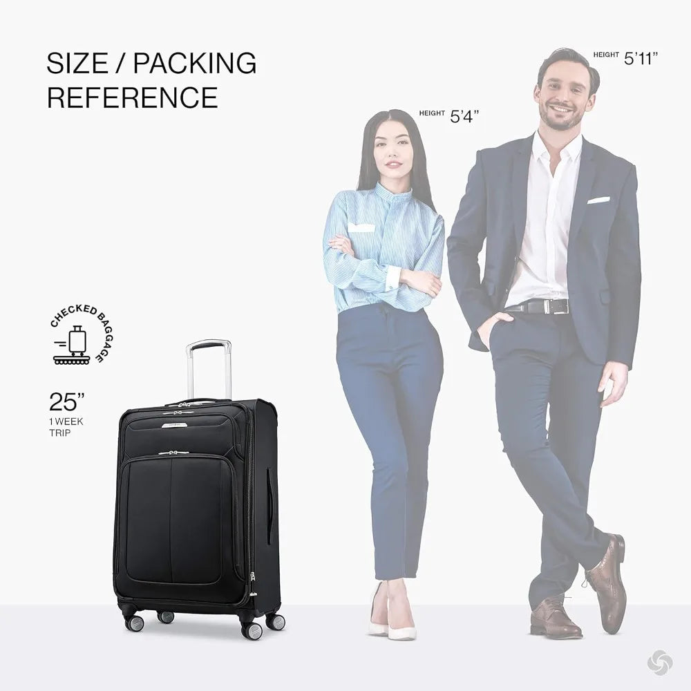 expandable softside luggage with spinner wheels, medium size, 25-inch, midnight black