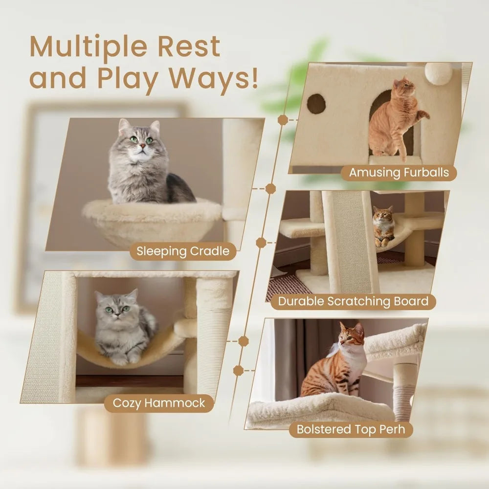 SHA CERLIN 65in Larger Cat Tree Tower Condo for Indoor Kitties/Multi-Level Furniture Activity Center with Wide Base/Cozy Plush C