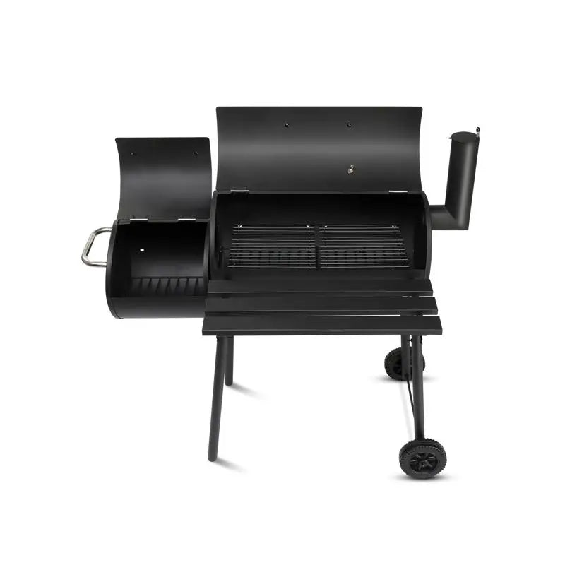 Charcoal Barrel Grill with Offset Smoker, All-Metal Outdoor BBQ with Side Table & Wheels for Garden, Patio, & Backyard
