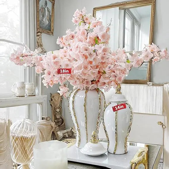 Stylish White and Gold Vases for Elegant Centerpieces, Decorative White Gold Ginger Jars, Large Gold Vases for Kitchen Counterto