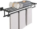 Stainless Steel Double Towel Bar with Shelf, Wall Mount Bathroom Towel Holder, Matte Black for Modern Home Decor