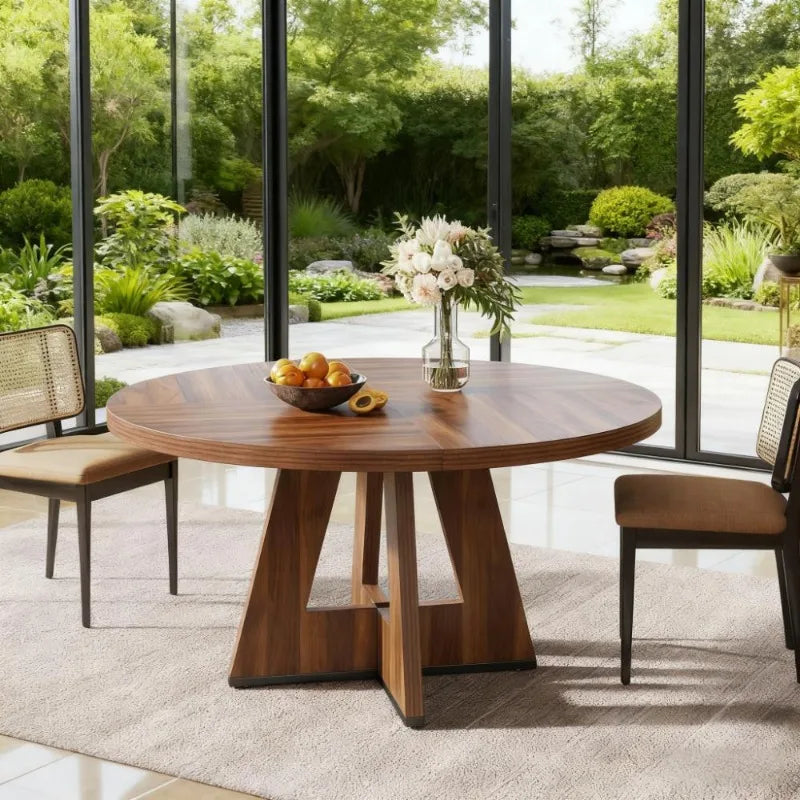 Rustic Wooden Round Dining Table  Outdoor Indoor Garden Patio Furniture for Home Decor