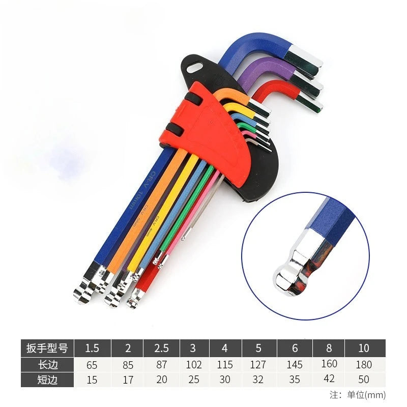 Allen Key Set L Wrench Kit For Allen Screw 9PCS Long Arm Hex Key Set 1.5mm To 10mm Hexagon Spanner Hand Tools For Bicycle Repair