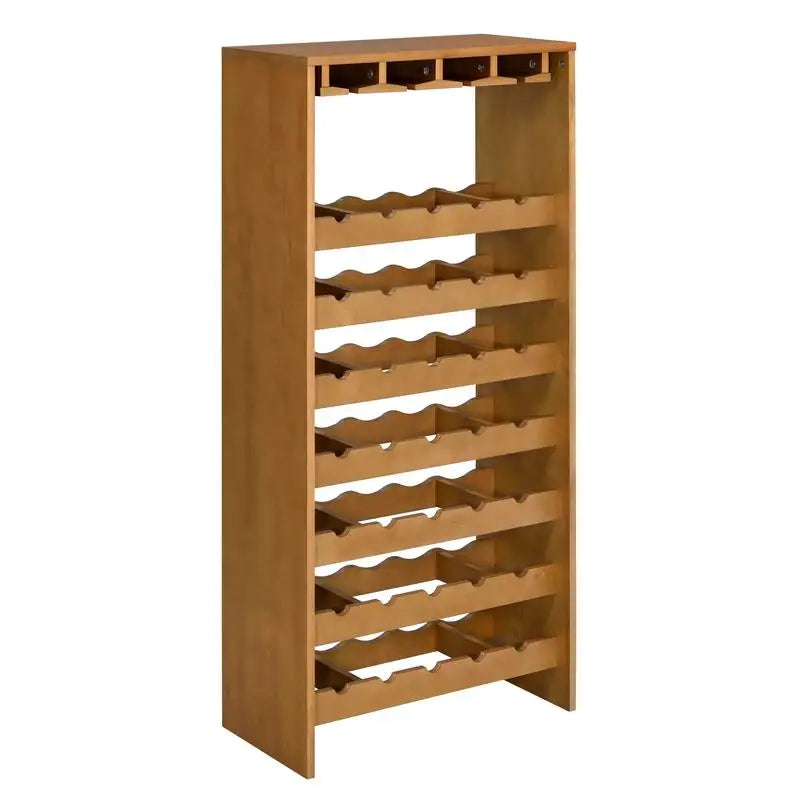 7-Tier Wine Rack for Oak Storage and Display, Space-Saving Design, Perfect for Home or Bar, Holds Multiple Bottles