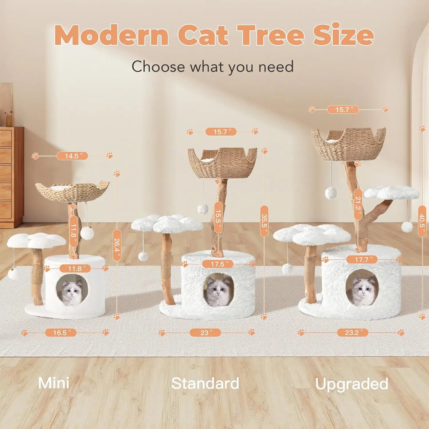 Modern Wood Cat Tree Tower for Small Cats with Scratching Posts and Flower Platforms, Durable Pet Furniture