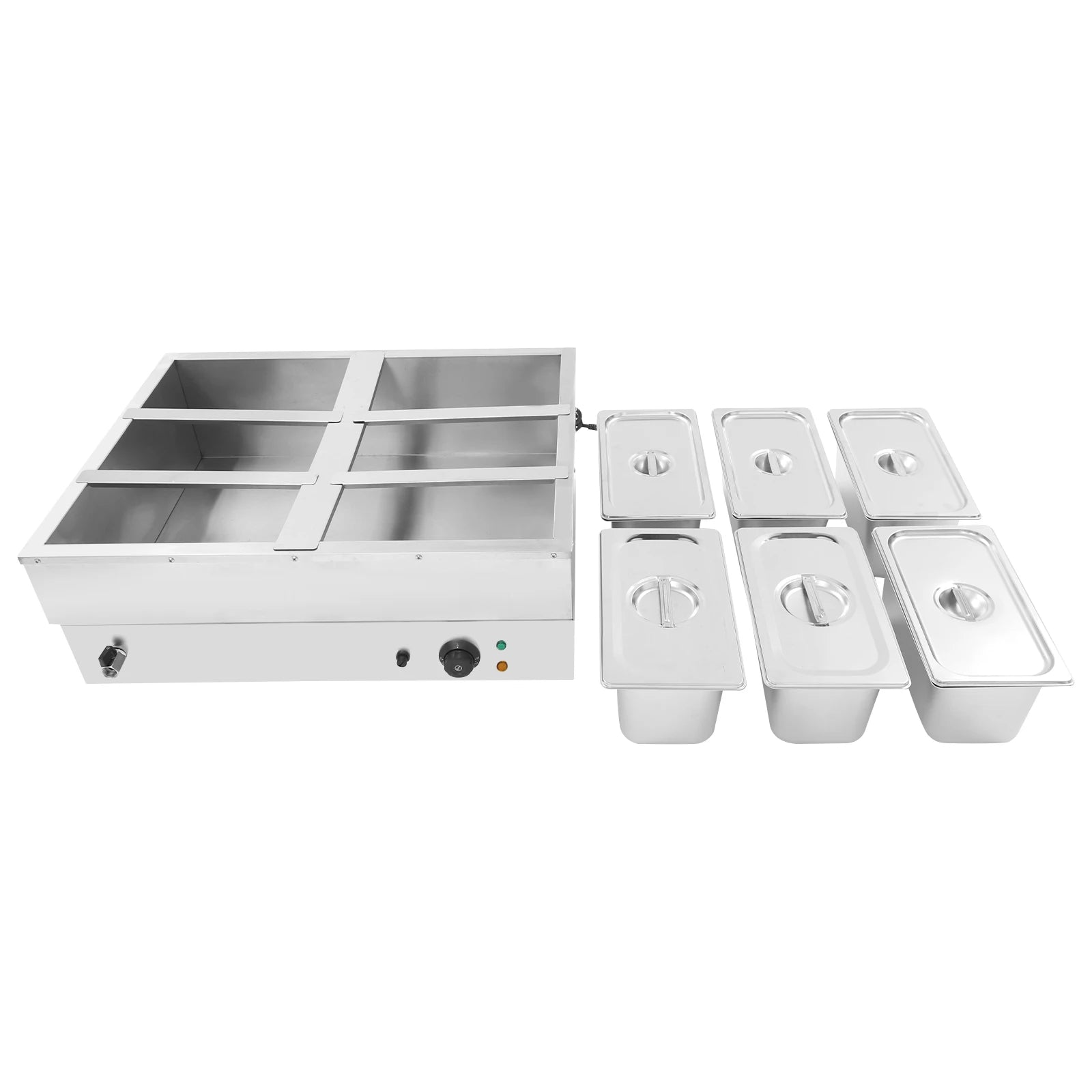 1500W Countertop Stainless Steel Soup Warmer, Food Warmer Machine, 6-Pan Commercial Food Warmer with Lids
