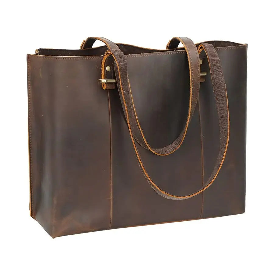 Full Grain Leather Tote Shoulder Bag for Women Business Work Satchel Handbag with Top Handles