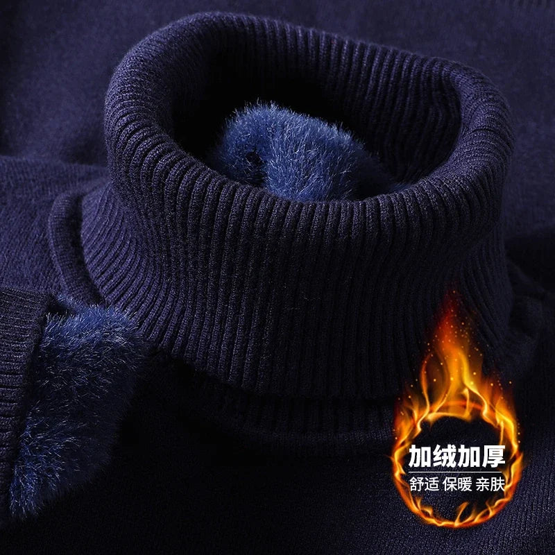 Sweatwear Mens Anti-pilling High Quality Knitted Turtleneck Sweater Slim Fit Long Sleeve Pullover Solid Color Trend Men Clothing