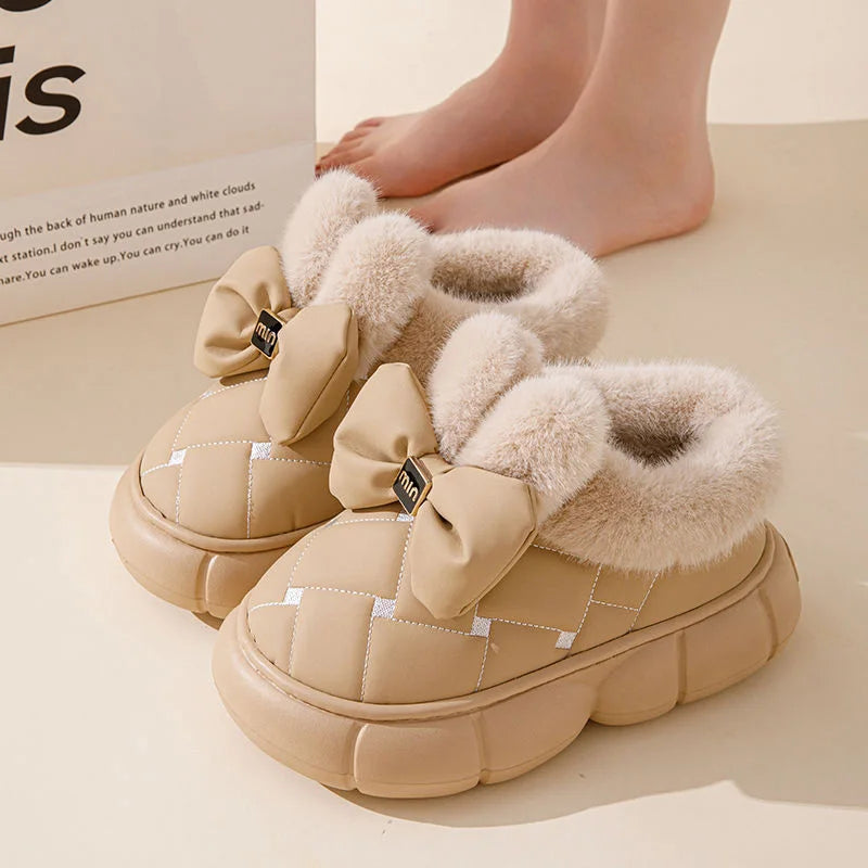Thick soled bag with cotton slippers, women's winter new fashion bow with plush warm and waterproof snow boots for good 2026