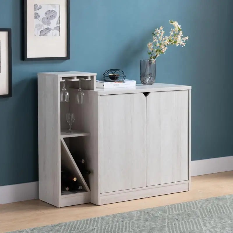 White Oak Bar Cabinet, Wine Bottle Storage, Holds 4 Bottles, Kitchen Display Unit, Stylish Design, Space-Saving Solution,