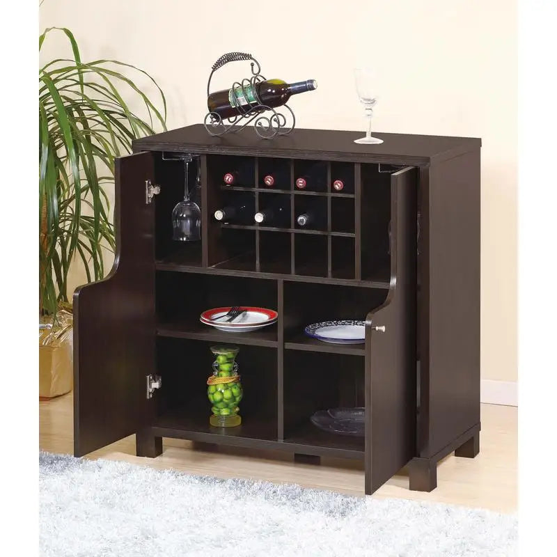 Red Cocoa Wine Cabinet with 2 Doors, Removable Wine Bottle Rack, Metal Glass Racks, 4 Shelves, Stylish Storage Solution