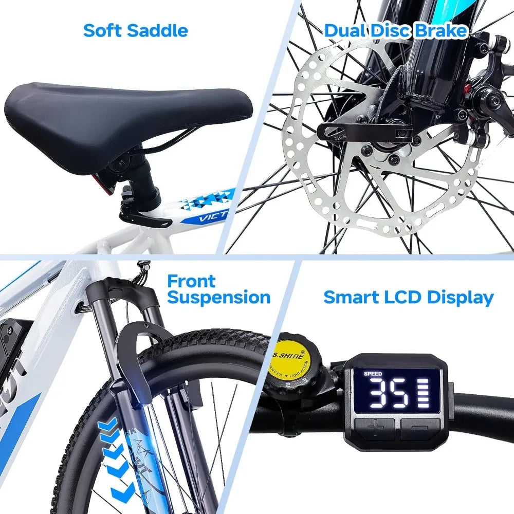 Electric Bike for Adults, 750W Peak 26" Ebike for Men Women Teens with 375WH, 21 Speed, 20Mph, Up to 40Miles Front Suspension