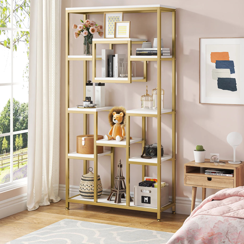 Tribesigns Bookcases and Bookshelves, 71” Tall Bookshelf with Metal Frame, Freestanding Geometric Bookcase